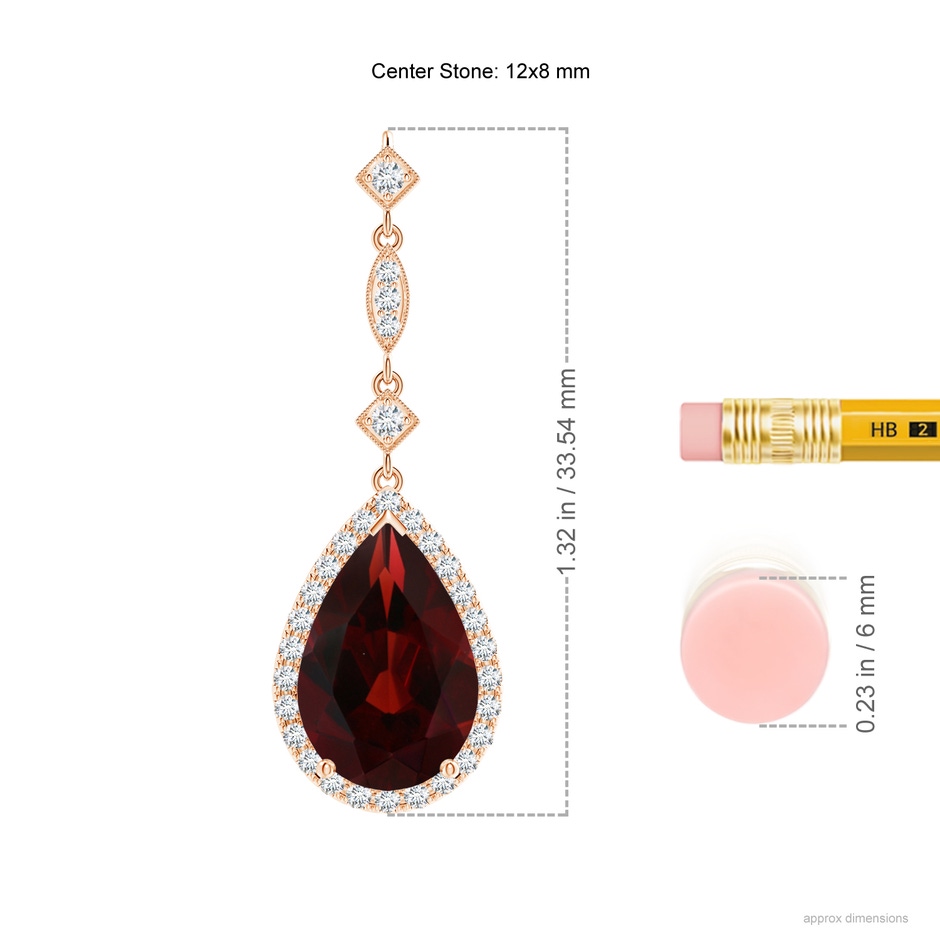 12x8mm AA Prong-Set Garnet Teardrop Halo Pendant with Diamond Accents in Rose Gold ruler