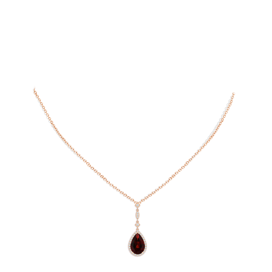 12x8mm AA Prong-Set Garnet Teardrop Halo Pendant with Diamond Accents in Rose Gold pen