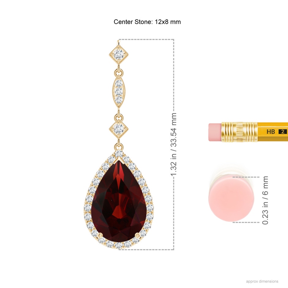 12x8mm AA Prong-Set Garnet Teardrop Halo Pendant with Diamond Accents in Yellow Gold ruler
