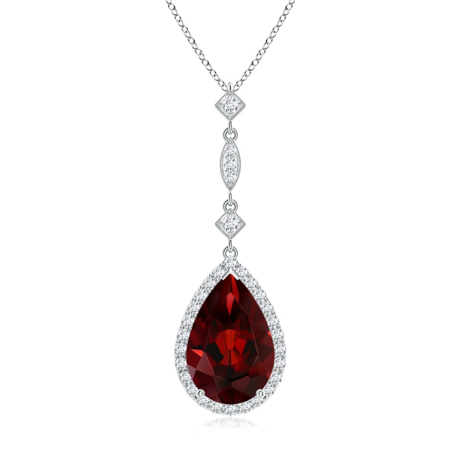 12x8mm AAA Prong-Set Garnet Teardrop Halo Pendant with Diamond Accents in White Gold 