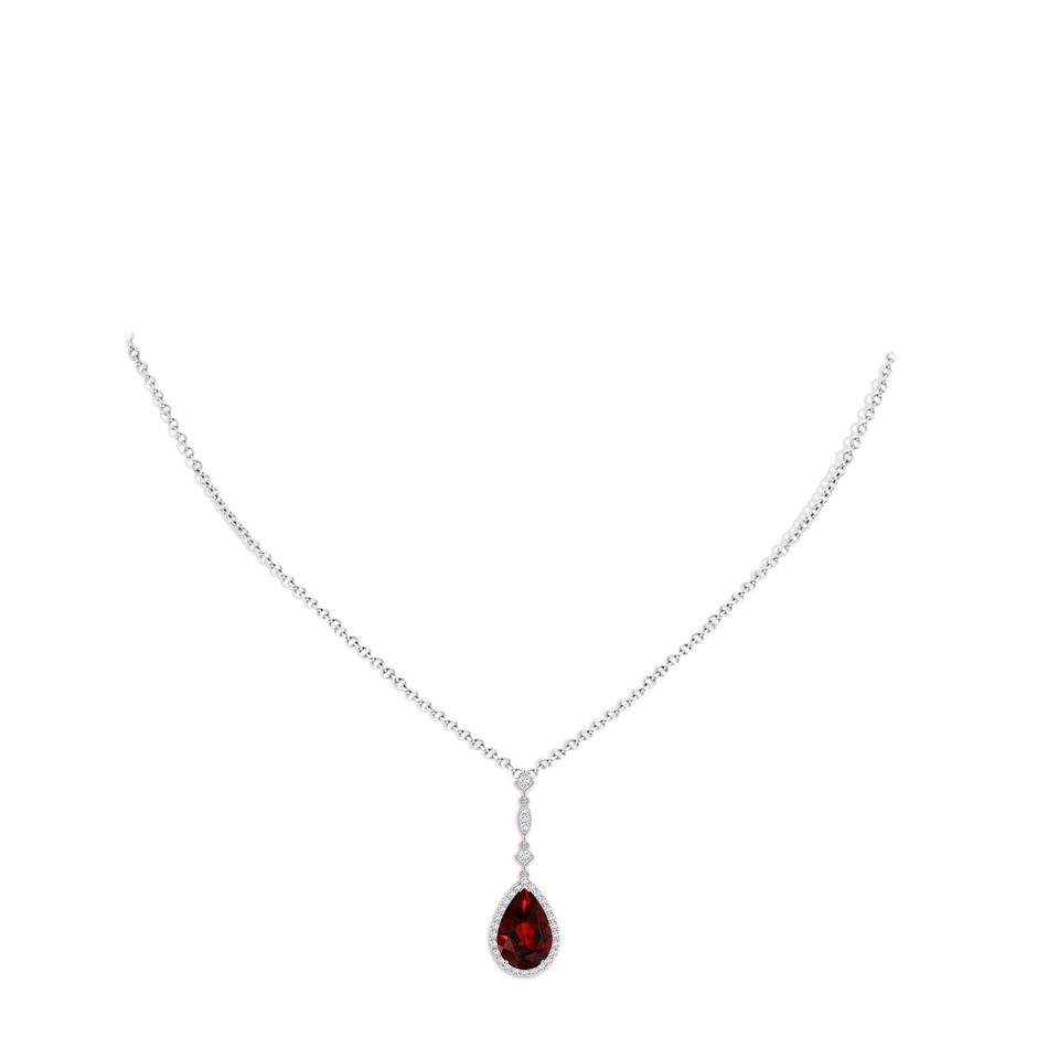 12x8mm AAA Prong-Set Garnet Teardrop Halo Pendant with Diamond Accents in White Gold pen