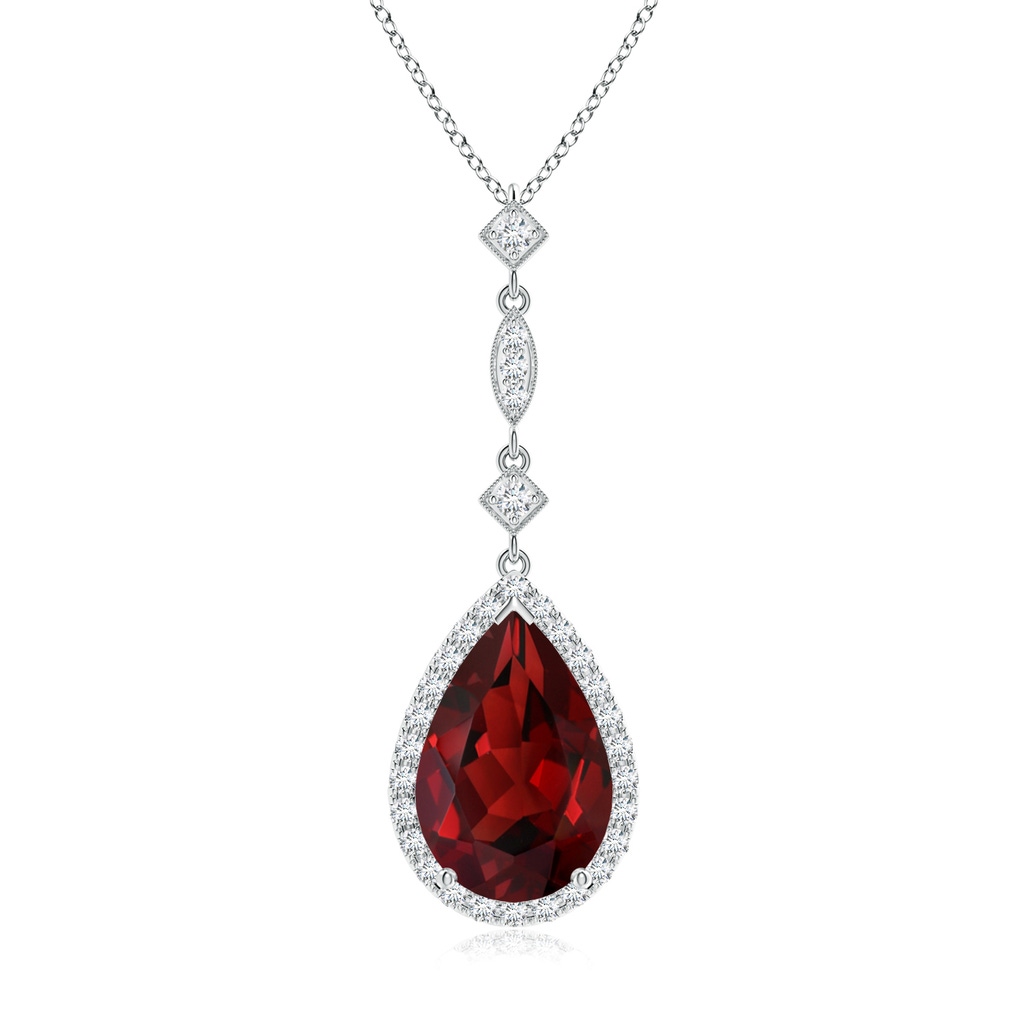 12x8mm AAAA Garnet Teardrop Pendant with Diamond Accents in White Gold