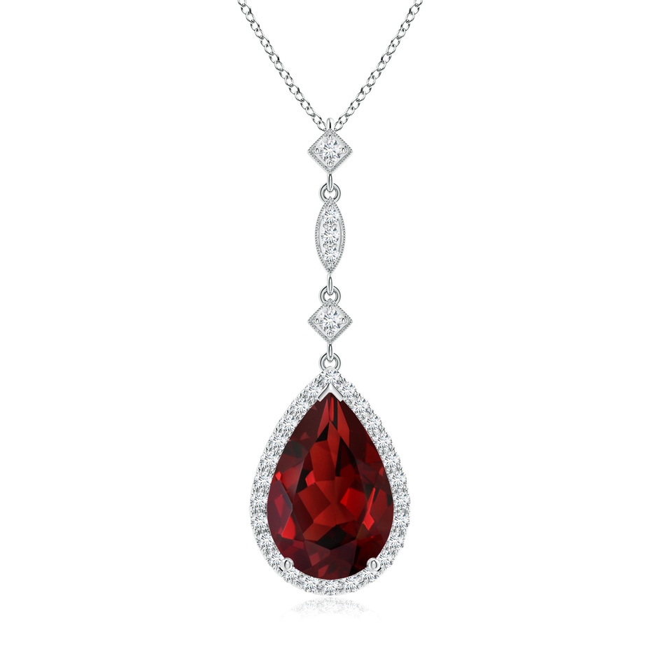 12x8mm AAAA Garnet Teardrop Pendant with Diamond Accents in White Gold 