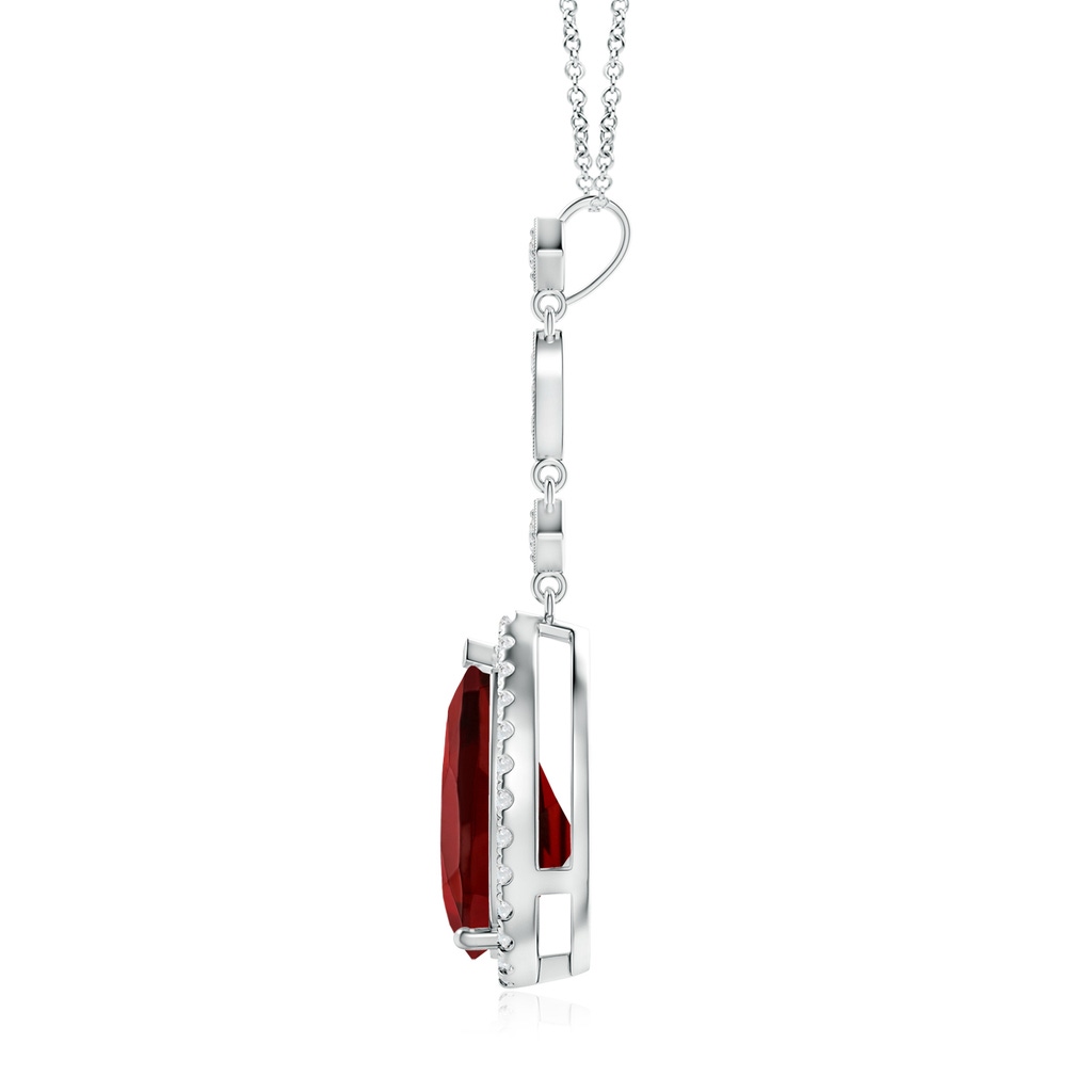 12x8mm AAAA Prong-Set Garnet Teardrop Halo Pendant with Diamond Accents in White Gold - side 199