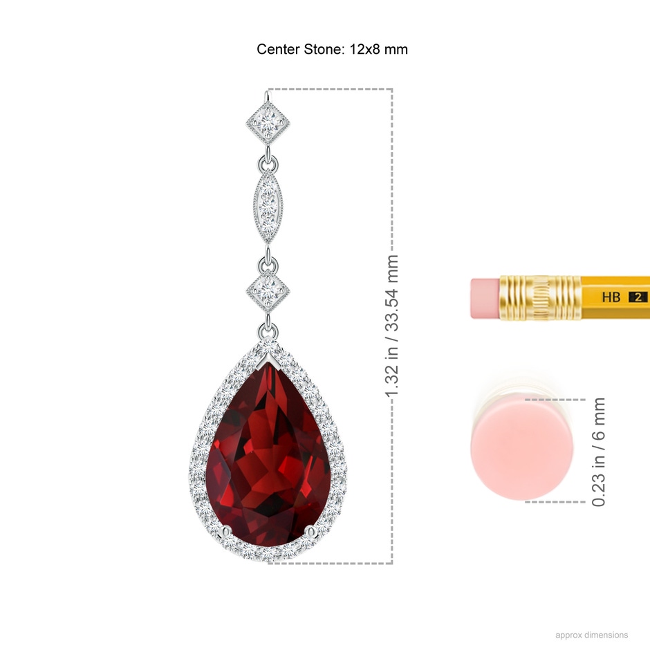 12x8mm AAAA Prong-Set Garnet Teardrop Halo Pendant with Diamond Accents in White Gold ruler