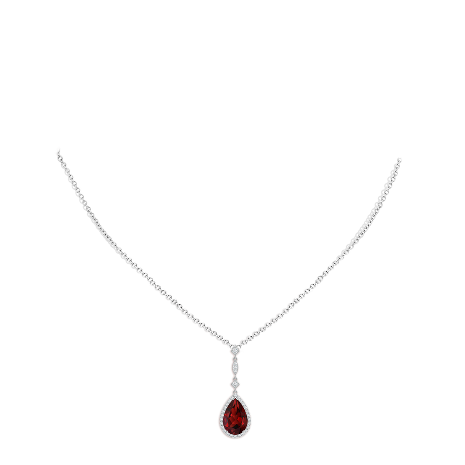 12x8mm AAAA Prong-Set Garnet Teardrop Halo Pendant with Diamond Accents in White Gold pen