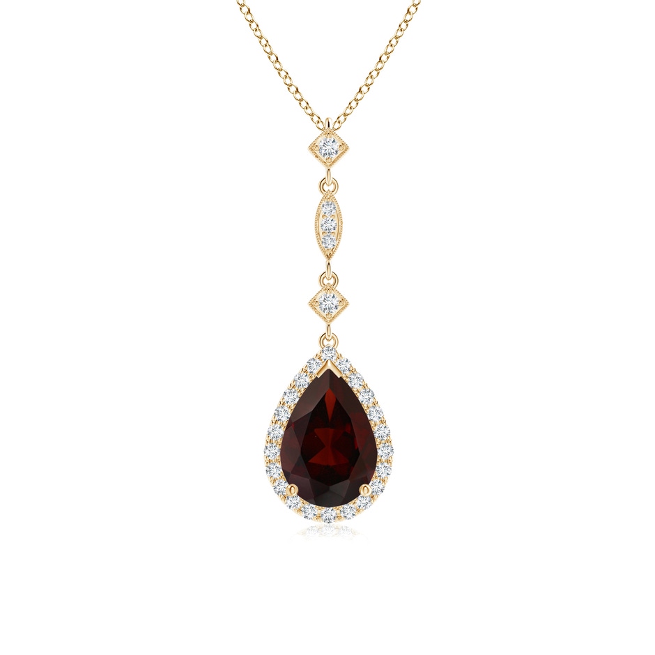 9x6mm A Prong-Set Garnet Teardrop Halo Pendant with Diamond Accents in 18K Yellow Gold 
