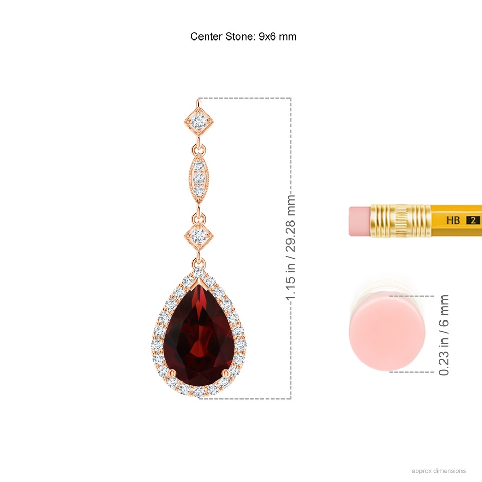 9x6mm AA Prong-Set Garnet Teardrop Halo Pendant with Diamond Accents in Rose Gold ruler