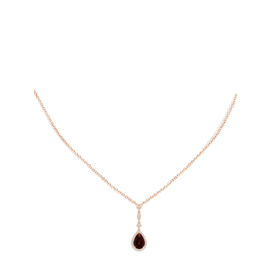 9x6mm AA Prong-Set Garnet Teardrop Halo Pendant with Diamond Accents in Rose Gold pen