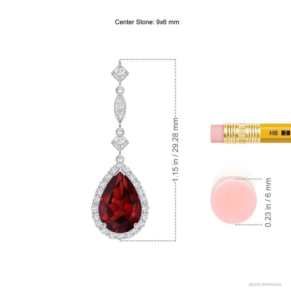 9x6mm AAAA Prong-Set Garnet Teardrop Halo Pendant with Diamond Accents in White Gold ruler