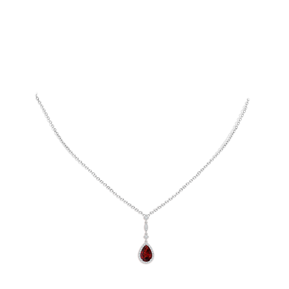 9x6mm AAAA Prong-Set Garnet Teardrop Halo Pendant with Diamond Accents in White Gold pen