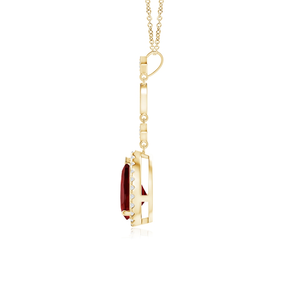 9x6mm AAAA Prong-Set Garnet Teardrop Halo Pendant with Diamond Accents in Yellow Gold side 199