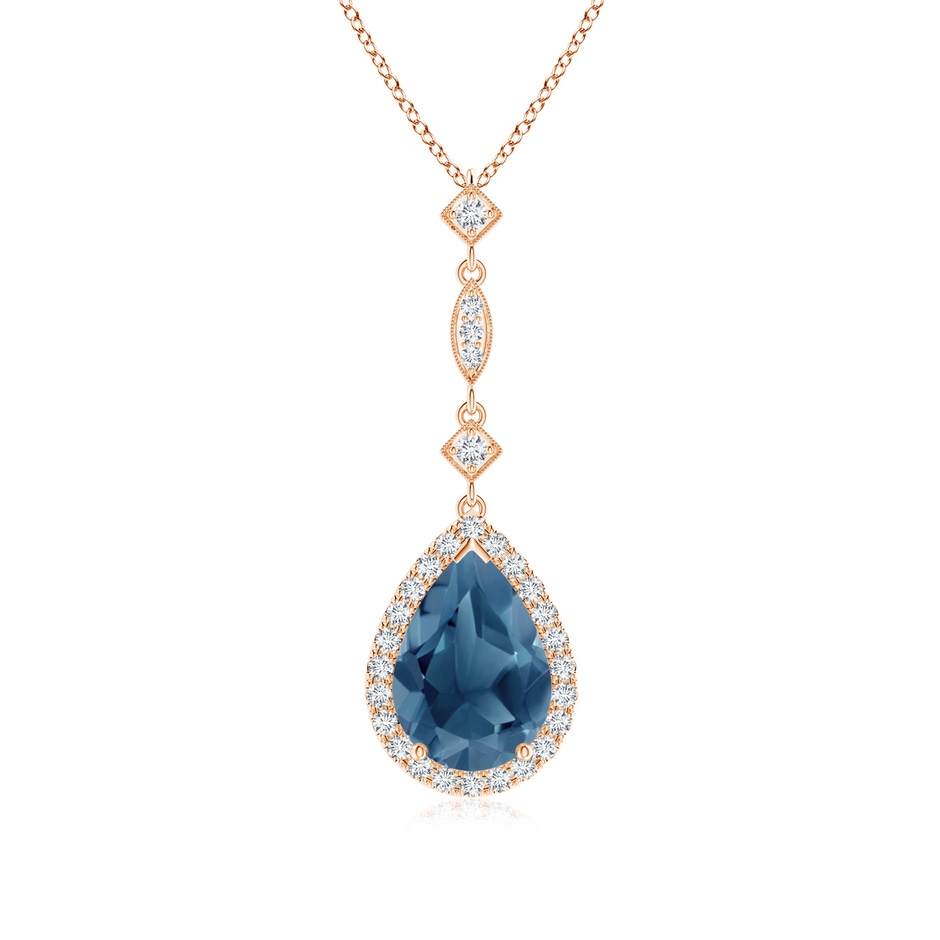 10x7mm A London Blue Topaz Teardrop Pendant with Diamond Accents in Rose Gold 
