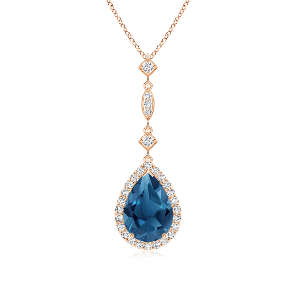 10x7mm AA London Blue Topaz Teardrop Pendant with Diamond Accents in Rose Gold 