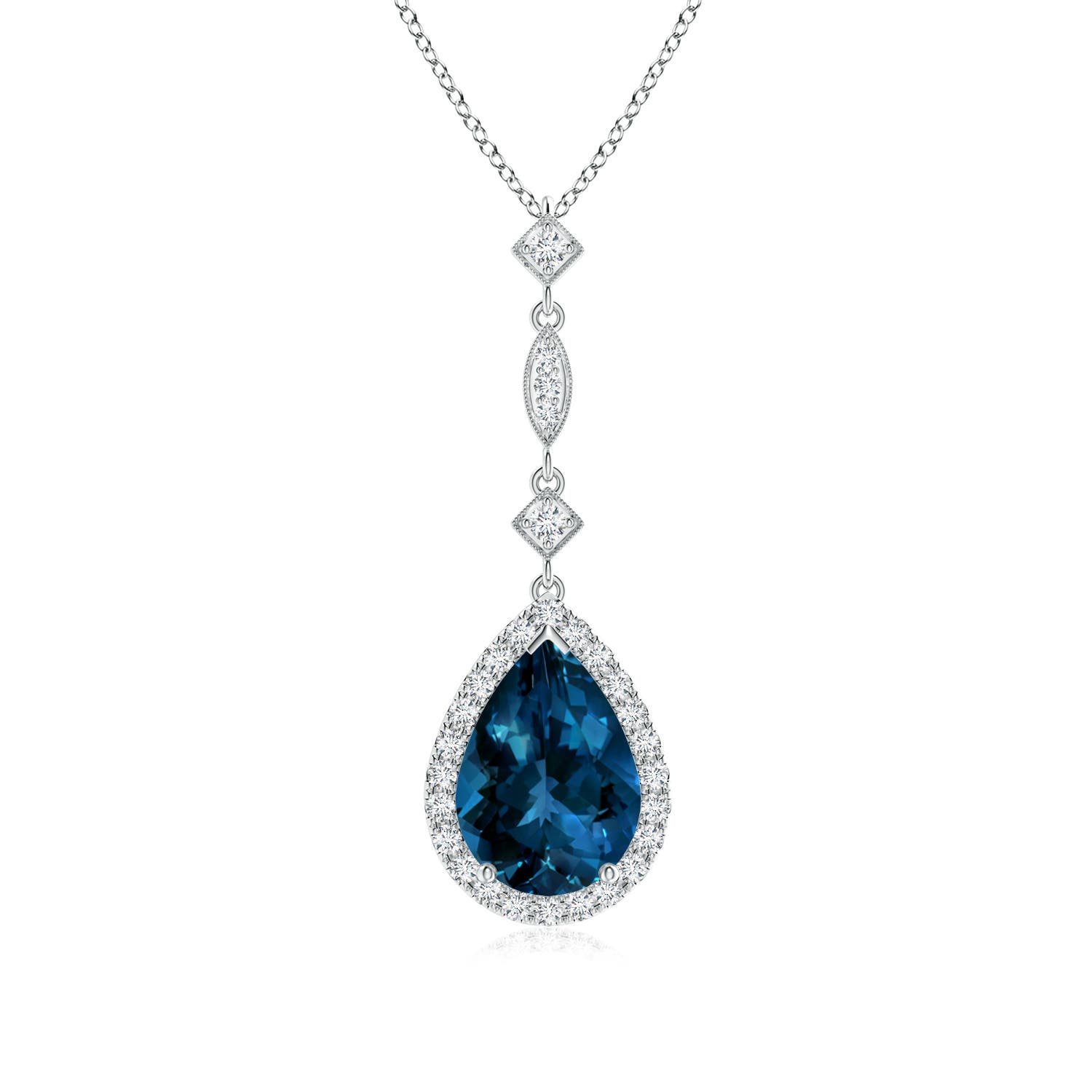 10x7mm AAAA London Blue Topaz Teardrop Pendant with Diamond Accents in P950 Platinum