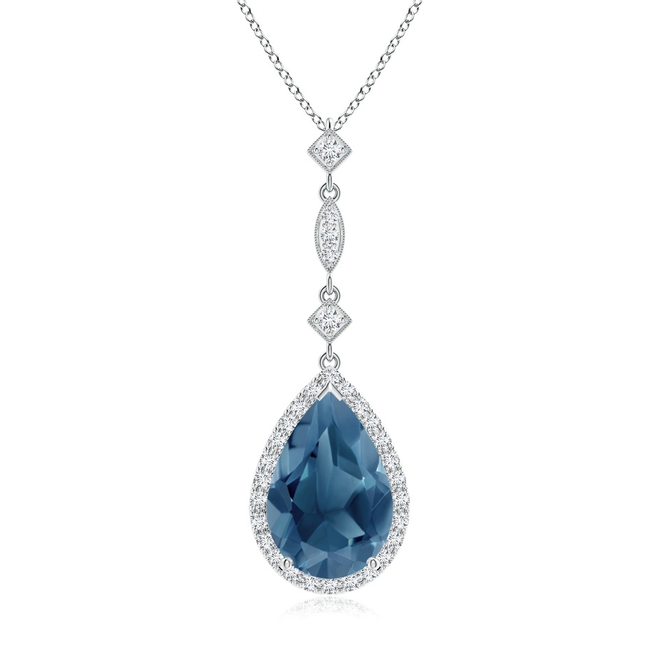 12x8mm A London Blue Topaz Teardrop Pendant with Diamond Accents in 9K White Gold 