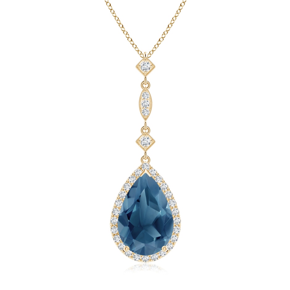 12x8mm A London Blue Topaz Teardrop Pendant with Diamond Accents in 9K Yellow Gold 