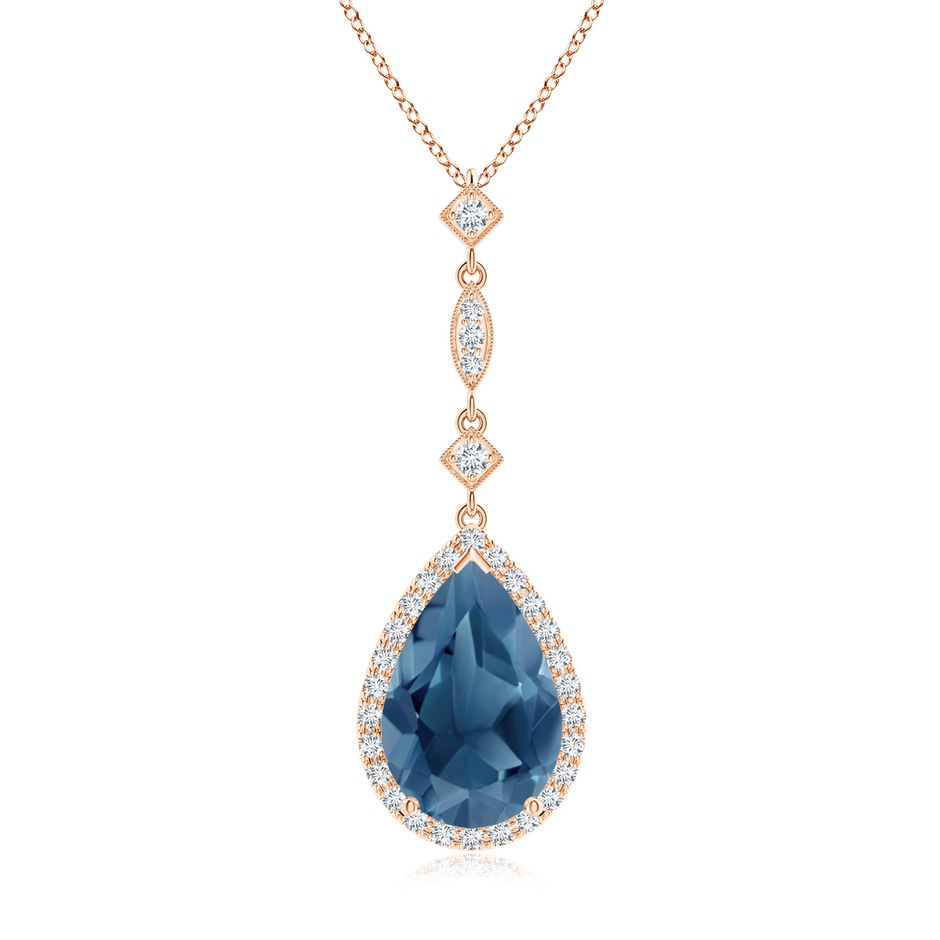 12x8mm A London Blue Topaz Teardrop Pendant with Diamond Accents in Rose Gold 