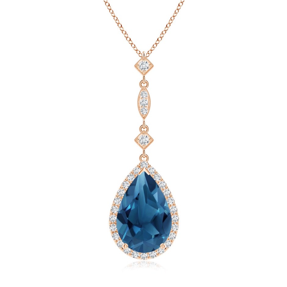 12x8mm AA London Blue Topaz Teardrop Pendant with Diamond Accents in Rose Gold 