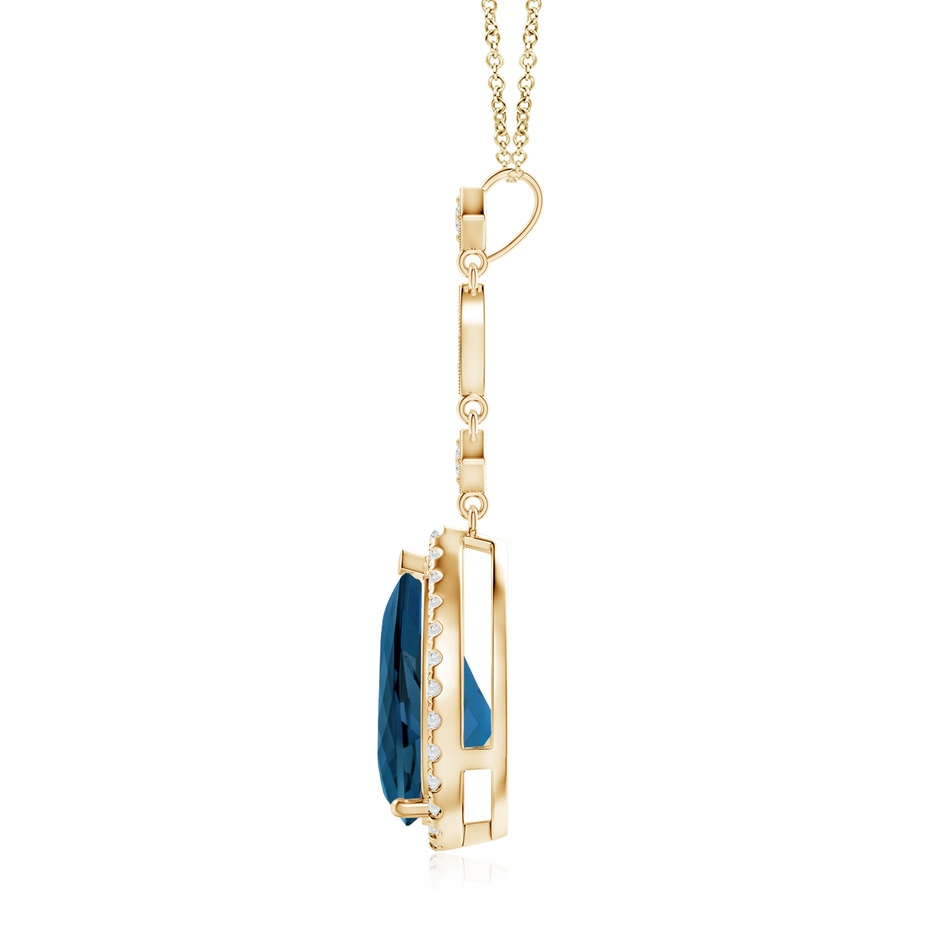 12x8mm AAA London Blue Topaz Teardrop Pendant with Diamond Accents in Yellow Gold product image