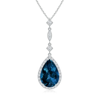 12x8mm AAAA London Blue Topaz Teardrop Pendant with Diamond Accents in P950 Platinum