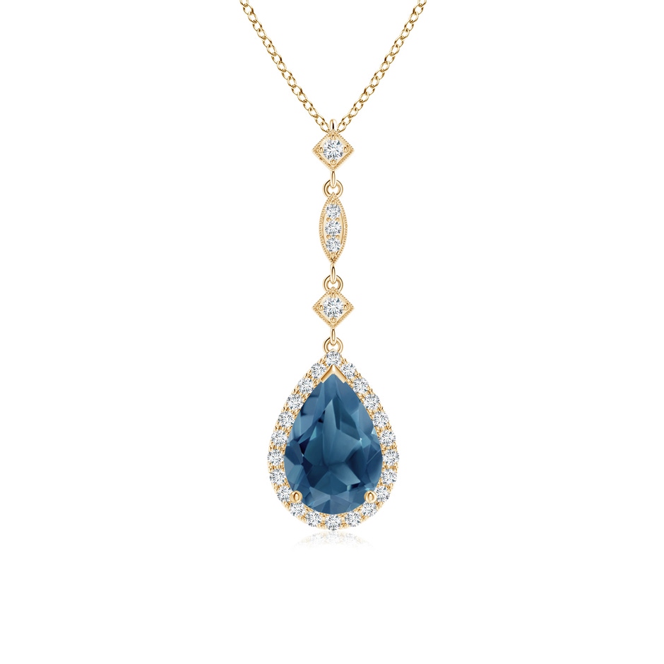 9x6mm A London Blue Topaz Teardrop Pendant with Diamond Accents in 9K Yellow Gold 