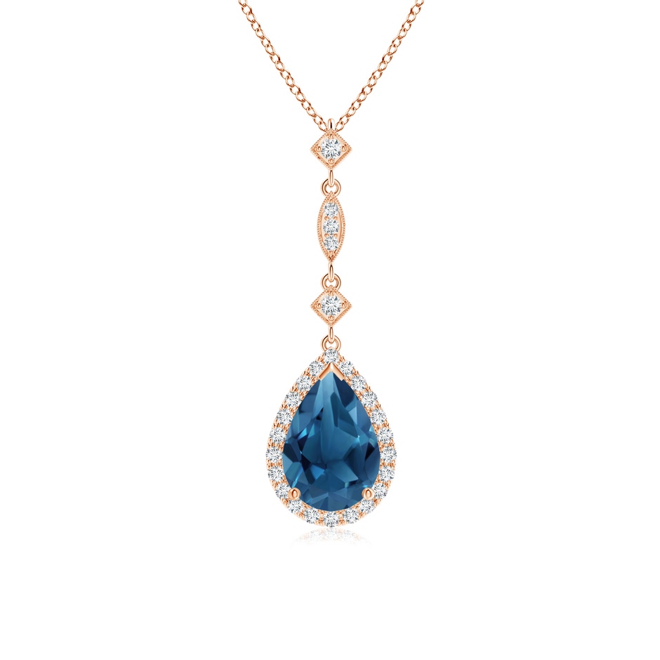 9x6mm AA London Blue Topaz Teardrop Pendant with Diamond Accents in Rose Gold 