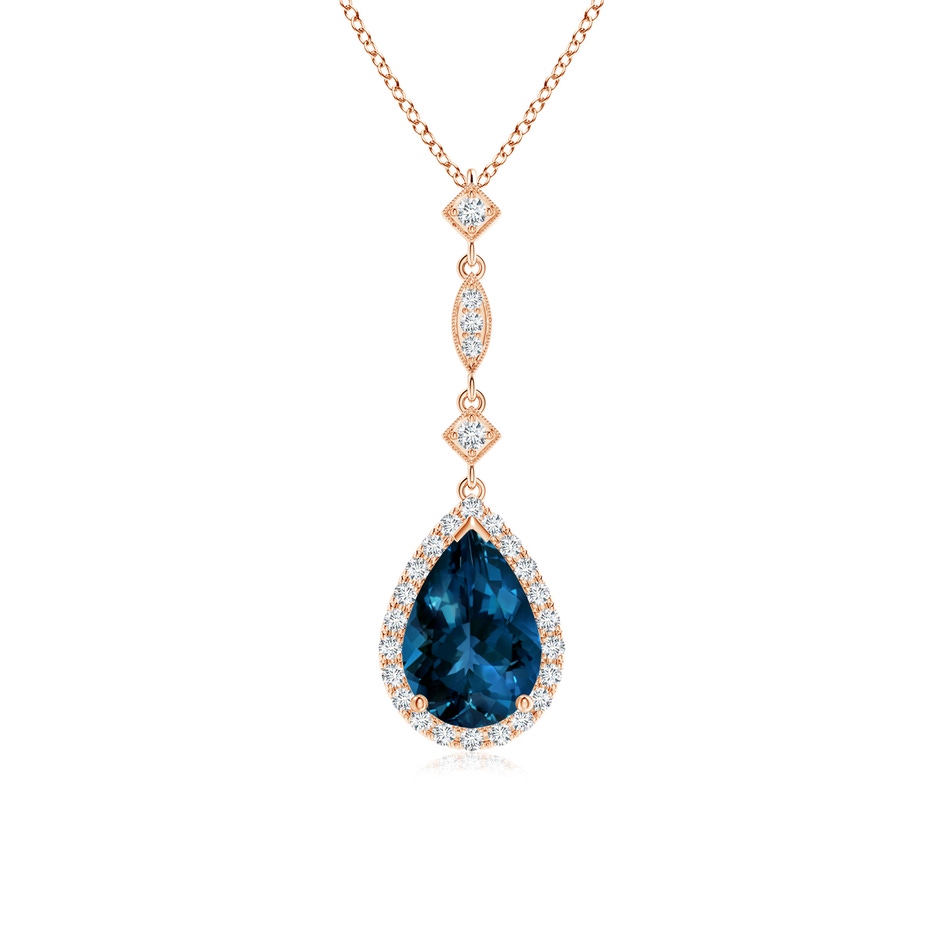 9x6mm AAAA London Blue Topaz Teardrop Pendant with Diamond Accents in Rose Gold 