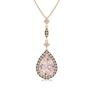 10x7mm A Morganite Teardrop Pendant with Coffee & White Diamonds in Rose Gold