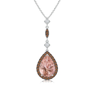 10x7mm AAAA Morganite Teardrop Pendant with Coffee & White Diamonds in White Gold