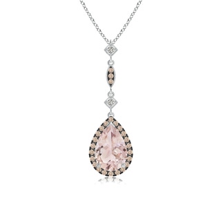 9x6mm A Morganite Teardrop Pendant with Coffee & White Diamonds in P950 Platinum