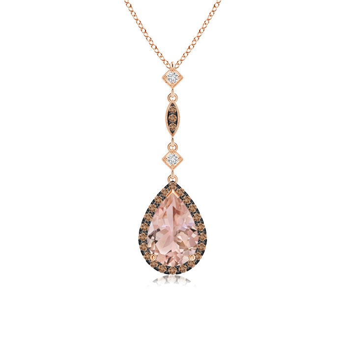 9x6mm AAA Morganite Teardrop Pendant with Coffee & White Diamonds in Rose Gold 