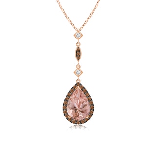 9x6mm AAAA Morganite Teardrop Pendant with Coffee & White Diamonds in 10K Rose Gold