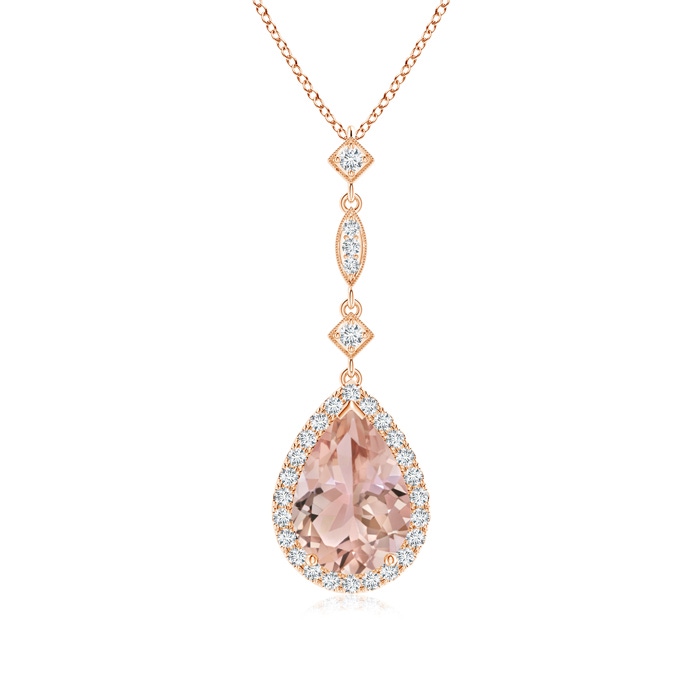 10x7mm AAA Morganite Teardrop Pendant with Diamond Accents in Rose Gold