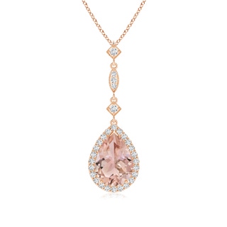 10x7mm AAA Morganite Teardrop Pendant with Diamond Accents in Rose Gold