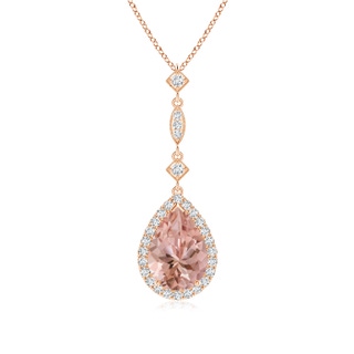 10x7mm AAAA Morganite Teardrop Pendant with Diamond Accents in Rose Gold