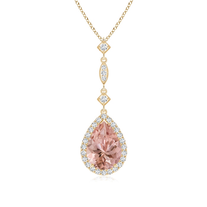 10x7mm AAAA Morganite Teardrop Pendant with Diamond Accents in Yellow Gold