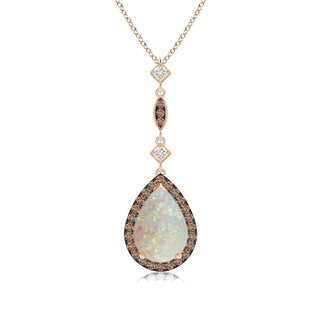 10x7mm AAA Opal Teardrop Pendant with Coffee & White Diamonds in Rose Gold