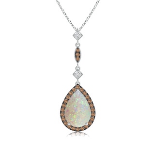 10x7mm AAA Opal Teardrop Pendant with Coffee & White Diamonds in White Gold