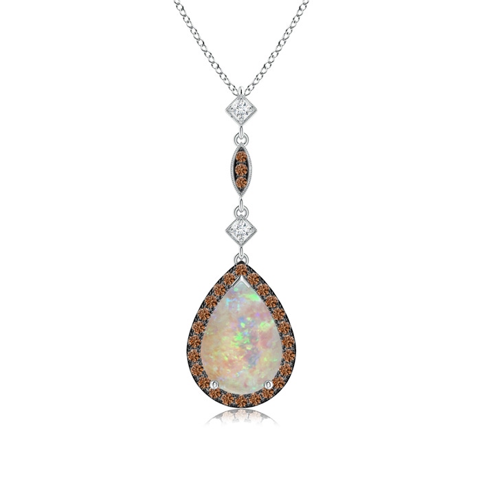 10x7mm AAAA Opal Teardrop Pendant with Coffee & White Diamonds in P950 Platinum