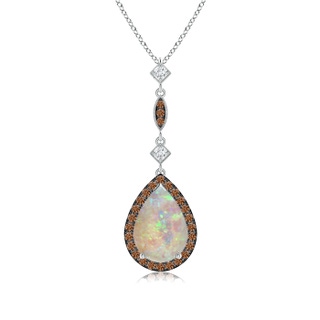 10x7mm AAAA Opal Teardrop Pendant with Coffee & White Diamonds in P950 Platinum