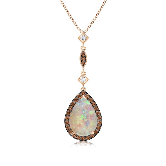 10x7mm AAAA Opal Teardrop Pendant with Coffee & White Diamonds in Rose Gold