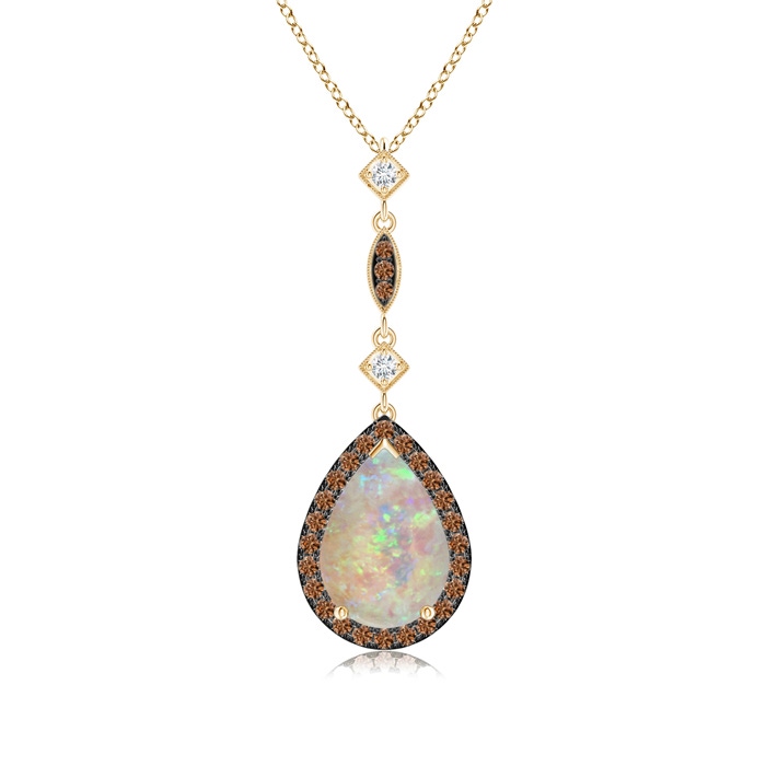 10x7mm AAAA Opal Teardrop Pendant with Coffee & White Diamonds in Yellow Gold