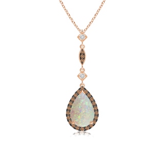 9x6mm AAA Opal Teardrop Pendant with Coffee & White Diamonds in 9K Rose Gold