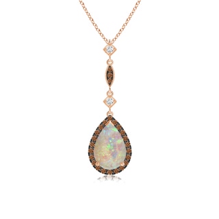 9x6mm AAAA Opal Teardrop Pendant with Coffee & White Diamonds in 9K Rose Gold