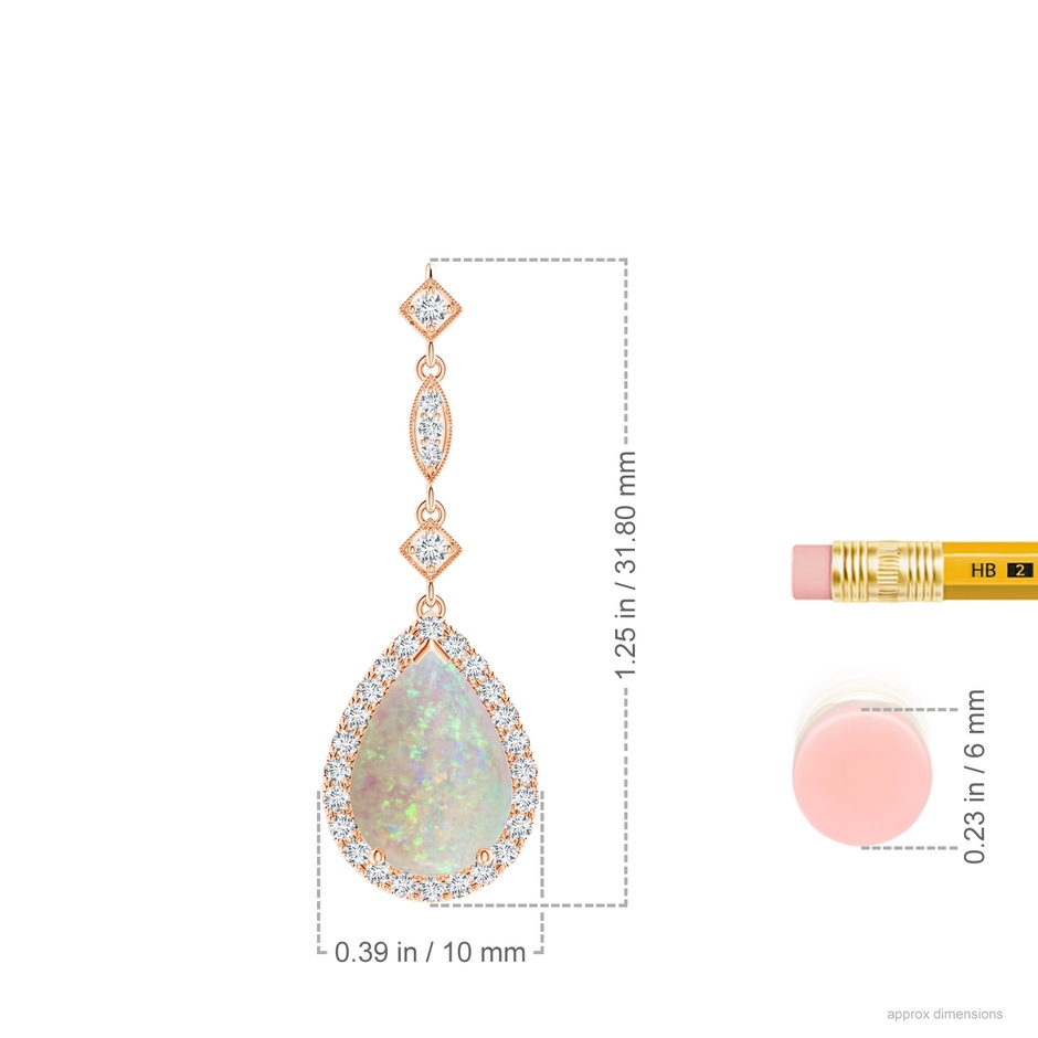 10x7mm AAA Prong-Set Opal Teardrop Halo Pendant with Diamond Accents in 18K Rose Gold ruler