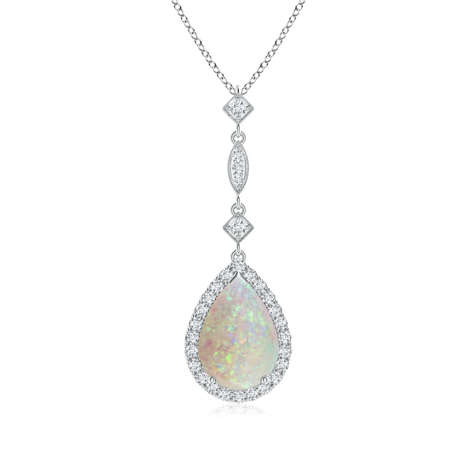 10x7mm AAA Prong-Set Opal Teardrop Halo Pendant with Diamond Accents in White Gold 