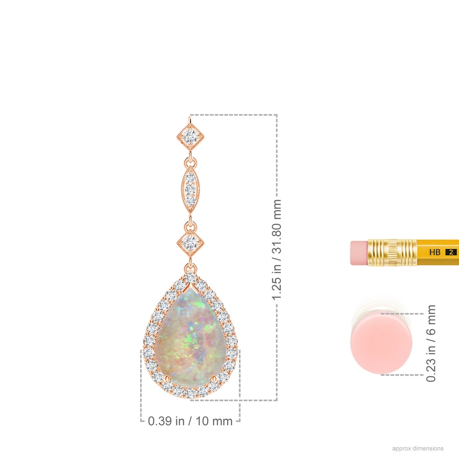 10x7mm AAAA Prong-Set Opal Teardrop Halo Pendant with Diamond Accents in 18K Rose Gold ruler