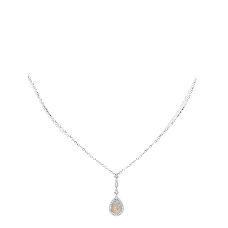 10x7mm AAAA Prong-Set Opal Teardrop Halo Pendant with Diamond Accents in 18K White Gold pen