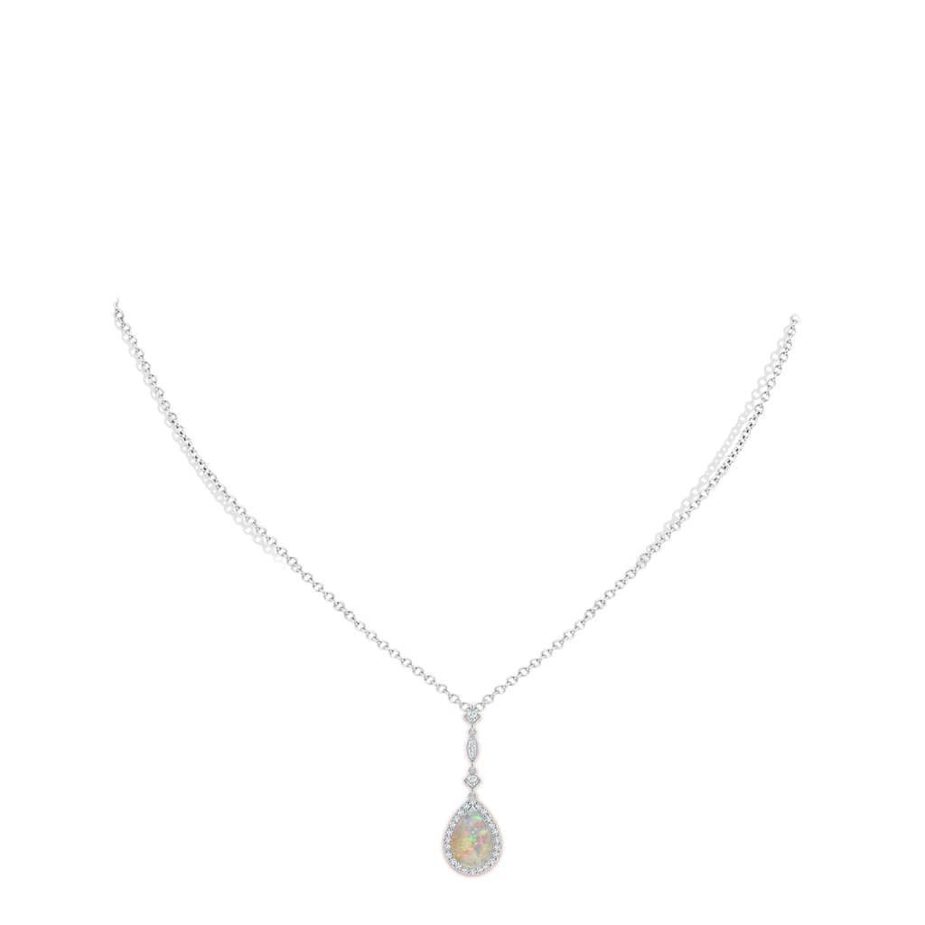 10x7mm AAAA Opal Teardrop Pendant with Diamond Accents in P950 Platinum Body-Neck